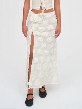 $248 NWT For Love And Lemons “Bailey” Knit Maxi Skirt in Cream Sz Small